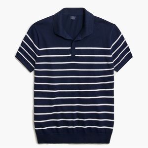 J. Crew Men’s Navy and White Striped johnny-collar sweater-polo in Medium